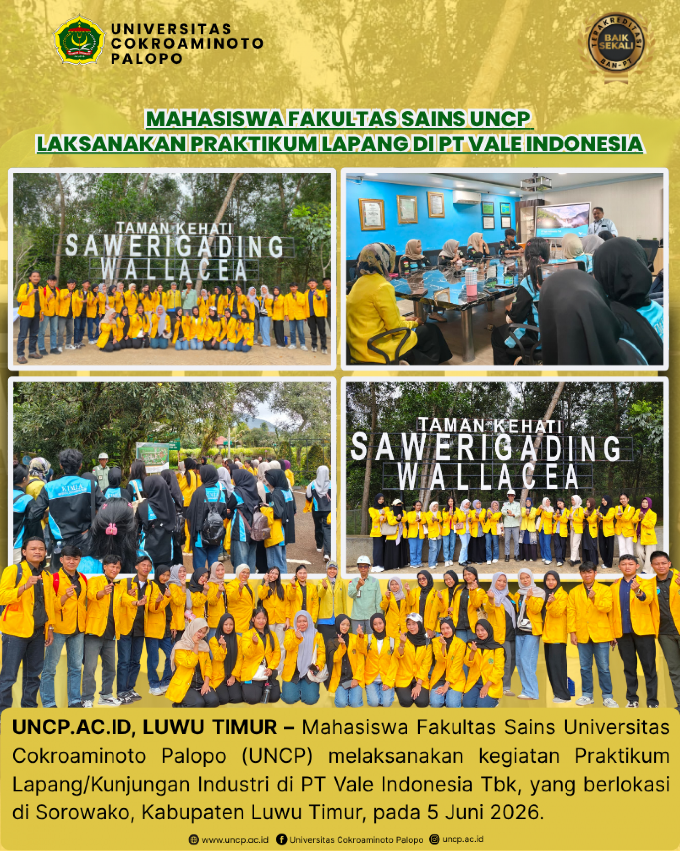 Mahasiswa Fakultas Sains UNCP Laksanakan Praktikum Lapang di PT Vale Indonesia Tbk